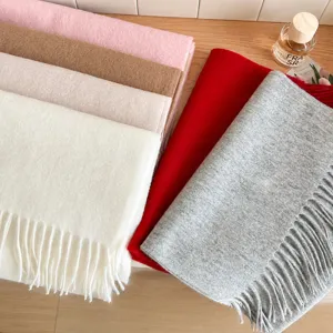Pure wool winter scarf for men and women, soft solid color warm cozy neck warmer daily wear.