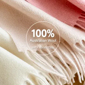 Pure wool winter scarf for men and women, cozy solid color design with soft fringe details.