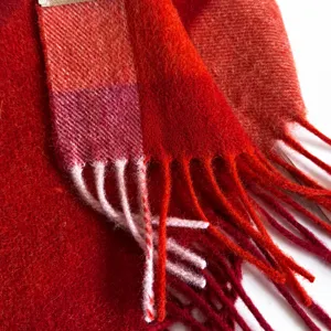 Women winter red plaid wool scarf soft warm tassel tartan winter neck warmer daily wear