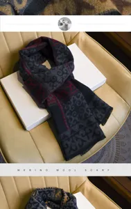 Classic merino wool scarf for men, winter warm vintage geometric pattern neck warmer.