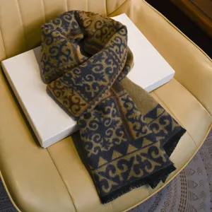 Mens Winter Warm Scarf Retro Jacquard Plaid Design Soft Tassel Neck Scarf Business Casual Winter Scarf For Men