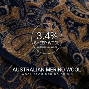Dark blue winter cashmere-feel scarf with paisley pattern, thick warm shawl for men and women