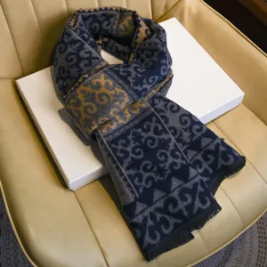 Men winter vintage ethnic patterned scarf with fringe stylish warm neck wrap daily wear