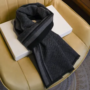 Écharpe Tricotée Longue d'Hiver pour Hommes Chaud Mélange de Laine Motif Grille de la Grande Muraille Gland Casual Affaires Cou Écharpe Mâle