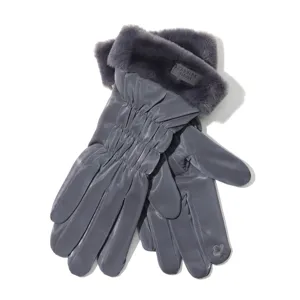 Guantes de invierno mujer táctiles cálidos, gris oscuro puño de peluche guantes de esquí térmicos.