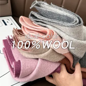 100% pure wool scarf dual-color winter warm knitted fashion shawl neckerchief gift for men and women