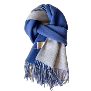 100% Australian wool winter scarf, dual-color knitted warm tassel shawl for men and women
