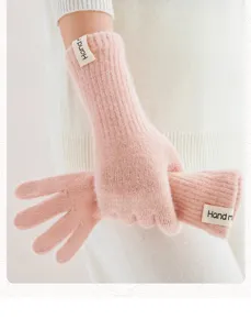 Roze lange gebreide handschoenen winter warme vinger handschoenen zachte wol pols warmer