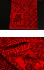Bufanda de invierno roja para ancianos con motivo de caballo tradicional chino y simbolos.