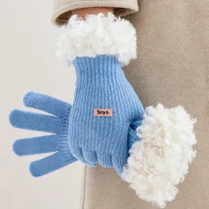Women winter thick warm knitted gloves with plush cuffs soft touch screen comfortable riding mittens
