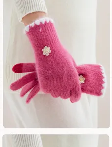 Gants d'hiver en peluche fausse fourrure de lapin doublés polaire chauds doigts séparés