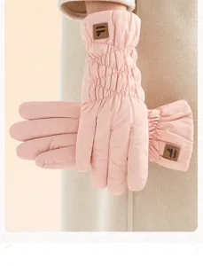 Women winter thick down cotton gloves waterproof windproof warm ski mittens pink soft gear