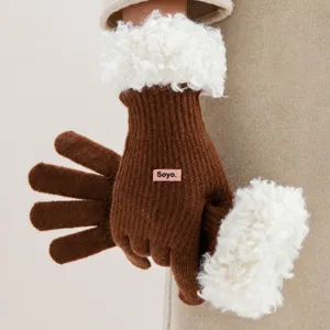 Winter touch screen knit gloves with cozy fleece cuffs for women warm outdoor cycling gear.