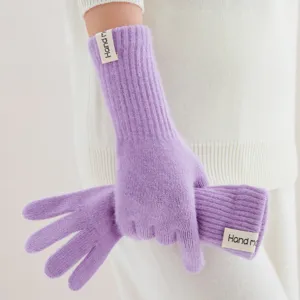 Lange gebreide handschoenen voor dames winter warme vingerhandschoenen paars thermisch