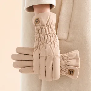Women Winter Thermal Gloves Waterproof Windproof Thickened Plush Down Cotton Mittens