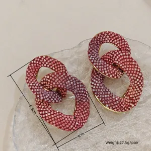 Detailansicht luxuriöser geometrischer Strass-Ohrringe in Farbverlauf-Rosa, Gr. 6,5x4cm.