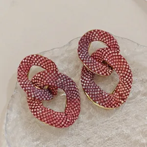 Übertriebene Voll-Strass Kettenglied Ohrringe Für Damen Prachtvolle Abendkleid Passende Schmuck Geometrische Farbverlauf Strass Statement Ohrringe