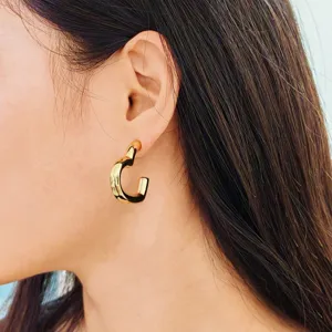 Boucles d'Oreilles Créoles Cœur Or Minimaliste Tordues Pêche Bijoux de Mode
