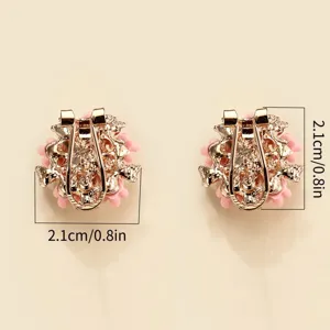 Elegant pink floral clip earrings with gold back design, size 2.1cm for women fashion.