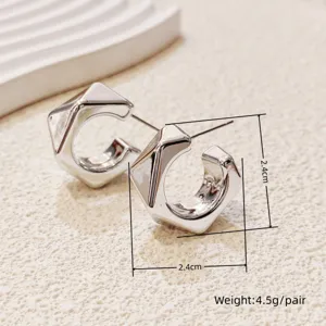 Boucles d'oreilles créoles géométriques en métal argenté pour femmes, style vintage 2.4cm.