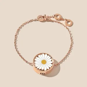 Modieuze roségouden madeliefje hanger geur muggenwerende armband voor vrouwen mode