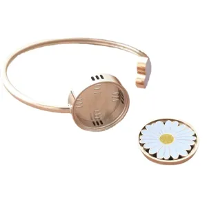 Roségouden madeliefje aromatherapie armband etherische olie diffuser metalen armband.