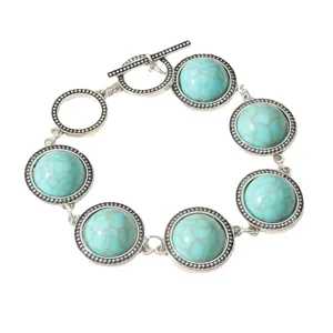 Bohemian turquoise silver toggle bracelet vintage style jewelry for women daily wear accessory.