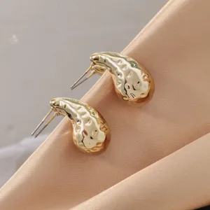 Gold hammered waterdrop stud earrings chic minimalist geometric metal jewelry for women daily wear