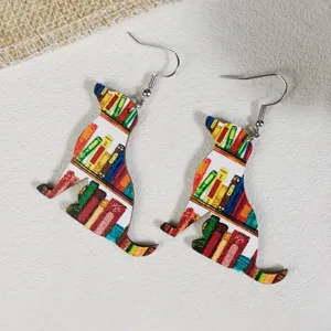 Creatieve kat boekenplank houten oorbellen mode sieraden cadeau voor leraren school