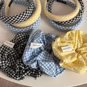 Classic Plaid Preppy Style Fabric Headband Sponge High Cranial Top Hair Hoop Cute Daily Hair Accessories For Women