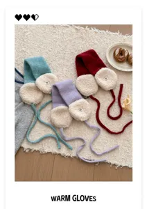 Winter warm knitted earmuffs scarf combo for women, cute fleece plush ear warmer stylish.