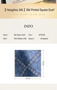 Detailed view of the vintage blue paisley silk scarf, featuring 100% mulberry silk fabric.