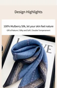 Vintage blue paisley 100% mulberry silk small square scarf elegant neckerchief for women