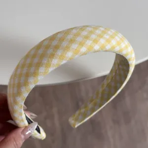 Yellow and white gingham headband, fabric padded hair hoop detail, daily cute hair accessory.