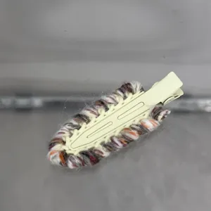 Colorblock wool knitted duckbill hair clip sweet cute autumn winter bangs side hairpin stylish
