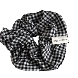 Black and white gingham hair scrunchie cute plaid hair tie daily hair accessories for women