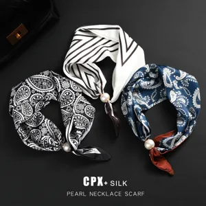 Elegantes Seidentuch mit Perlenschnalle, stilvolles langes Halstuch Damen Mode Accessoire.
