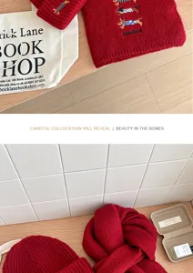 Conjunto de gorro y bufanda de punto de invierno con bordado de perro salchicha tierno.