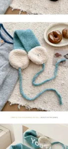Winter warm knitted earmuffs scarf combo plush soft cute cold-proof blue ear warmer for women