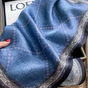 Blue paisley silk square scarf vintage mulberry silk neckerchief elegant lightweight