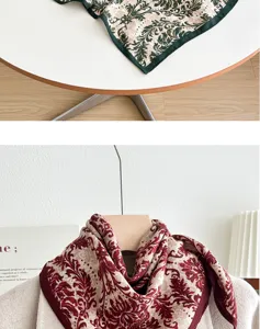 Ethnic vintage print cotton linen small square scarf for women stylish neck accessory