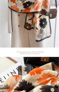 Elegant floral print silk scarf women spring autumn fashion lightweight shawl neckerchief