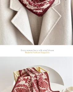 Vintage ethnic floral silk scarf square neck wrap for women fashion daily accessory