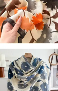 Lightweight cotton linen floral scarf shawl, elegant spring accessory for women travel.
