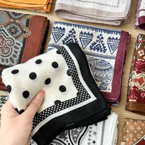 Ethnic style square scarf collection, 70cm vintage print neckerchief and head wrap for women.
