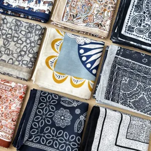 Ethnic style beige silk scarf 70cm square scarf women autumn winter neck accessory