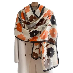Elegant floral print scarf shawl for women, lightweight spring autumn fashion accessory.