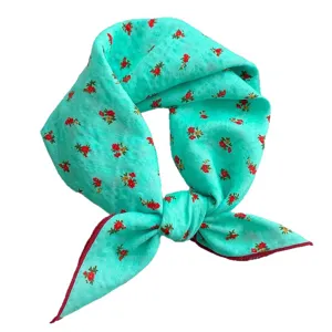 Turquoise Floral Print Square Scarf Women Neck Scarf Hair Band Fashion Accessory Main View