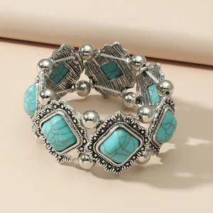 Vintage boho τιρκουάζ χάντρα ελαστικό βραχιόλι για γυναίκες εθνοτικό κράμα κοσμήματα