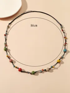 Πολύχρωμο κεραμικό κολιέ με χάντρες boho εθνοτικού στυλ, λεπτομέρεια συνολικού μήκους 86cm.